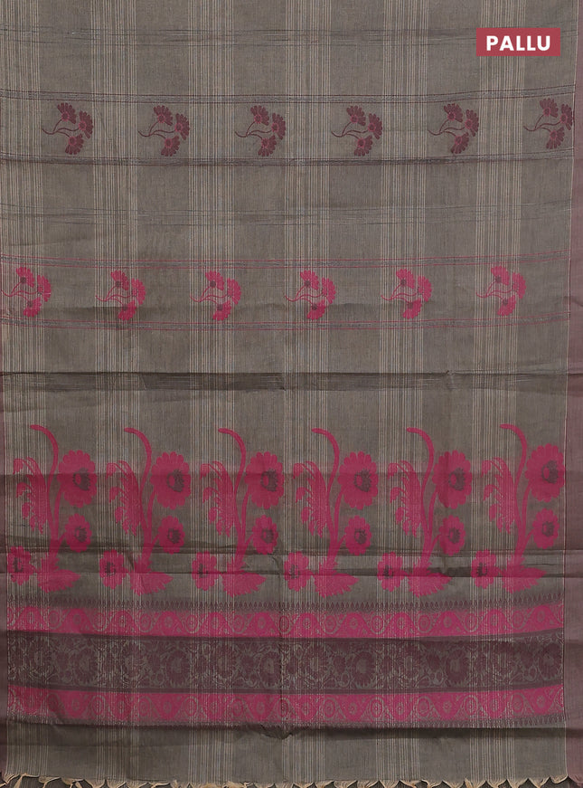 Nithyam cotton saree chikku shade with allover thread weaves & buttas and simple border