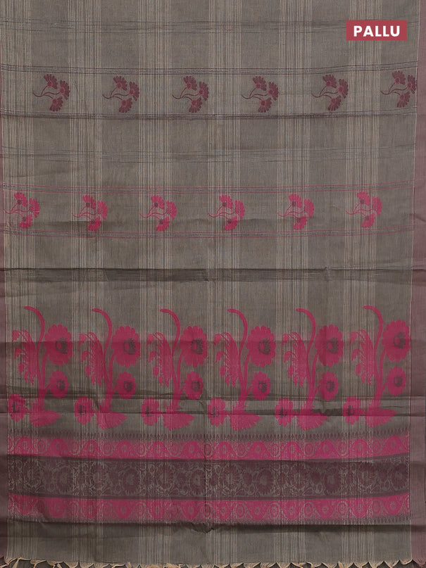 Nithyam cotton saree chikku shade with allover thread weaves & buttas and simple border