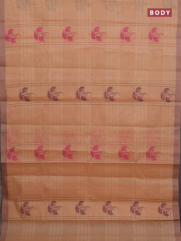 Nithyam cotton saree sandal and pastel brown with allover thread weaves & buttas and simple border