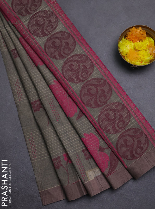 Nithyam cotton saree grey with allover thread woven buttas and simple border