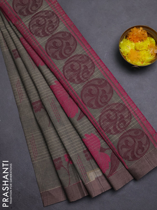 Nithyam cotton saree grey with allover thread woven buttas and simple border