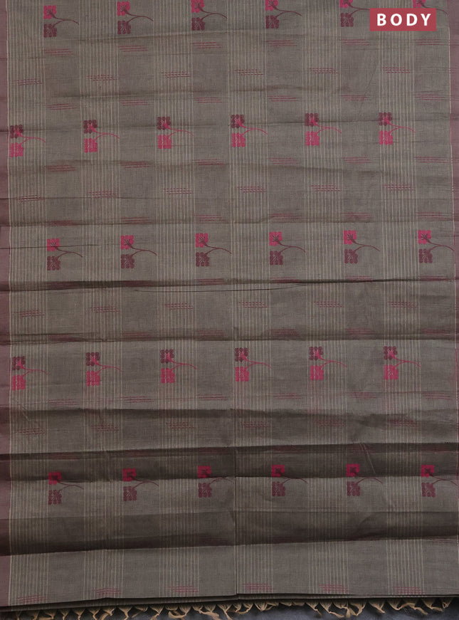 Nithyam cotton saree grey with allover thread woven buttas and simple border