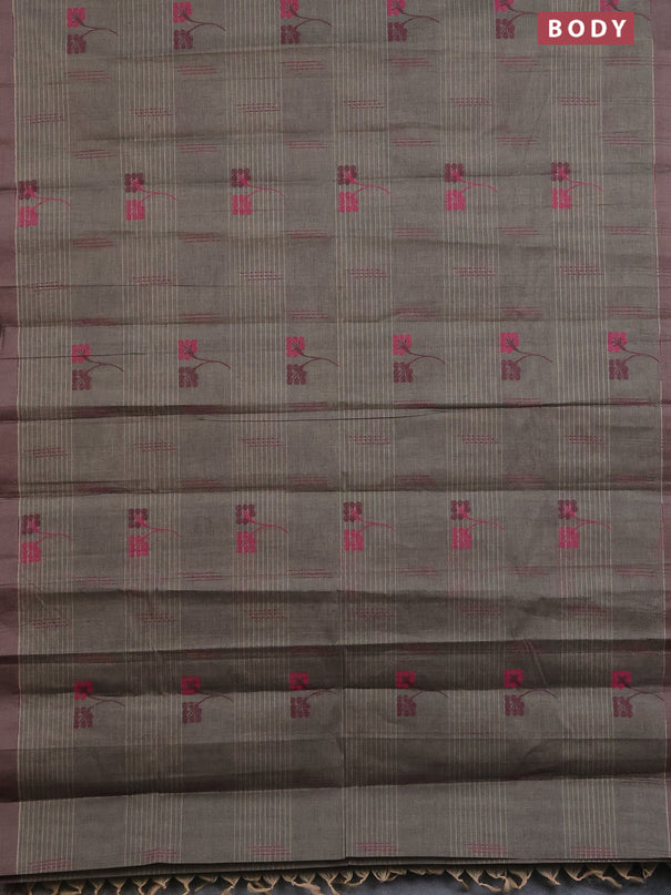 Nithyam cotton saree grey with allover thread woven buttas and simple border