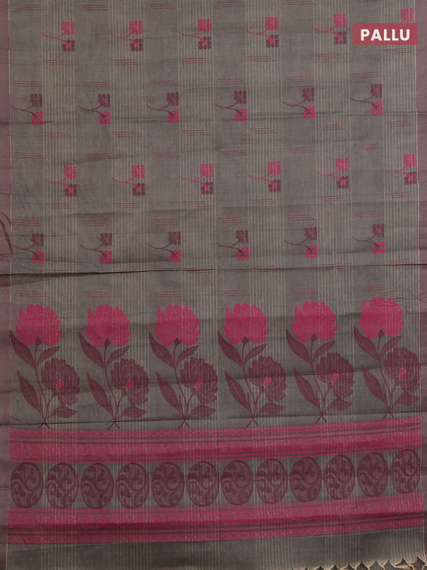 Nithyam cotton saree grey with allover thread woven buttas and simple border