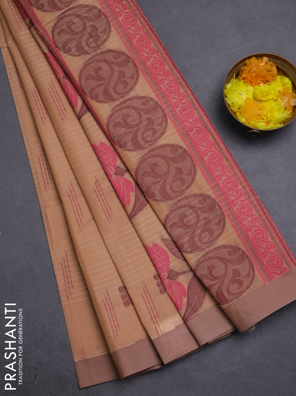 Nithyam cotton saree sandal with allover thread woven buttas and simple border