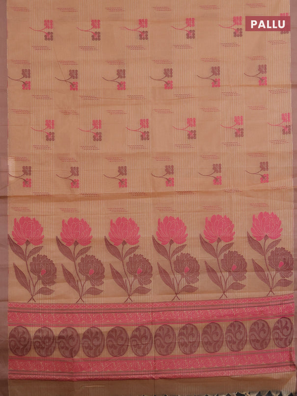 Nithyam cotton saree sandal with allover thread woven buttas and simple border