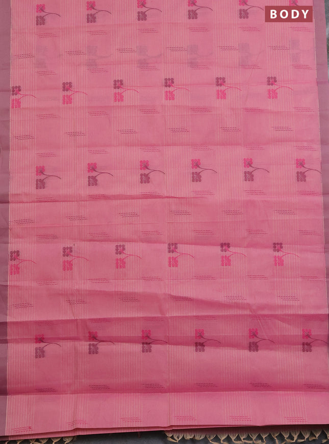 Nithyam cotton saree pink with allover thread woven buttas and simple border
