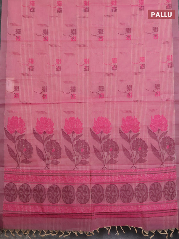 Nithyam cotton saree pink with allover thread woven buttas and simple border