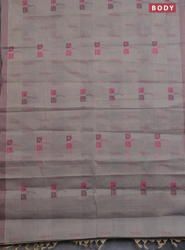 Nithyam cotton saree grey shade with allover thread woven buttas and simple border