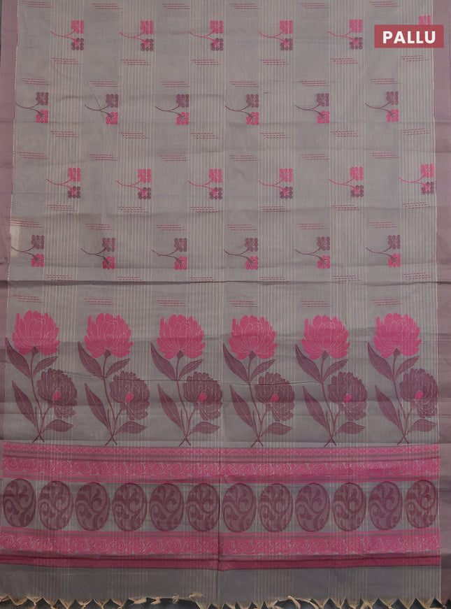 Nithyam cotton saree grey shade with allover thread woven buttas and simple border