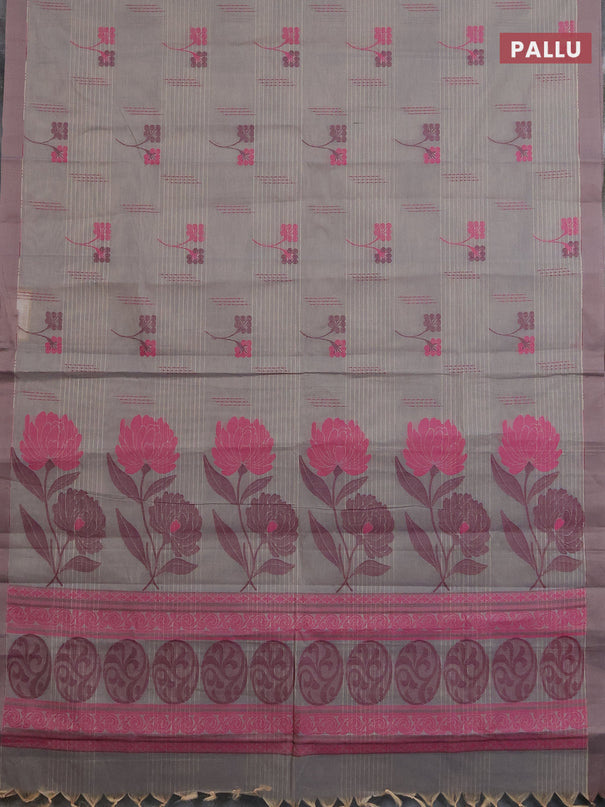 Nithyam cotton saree grey shade with allover thread woven buttas and simple border