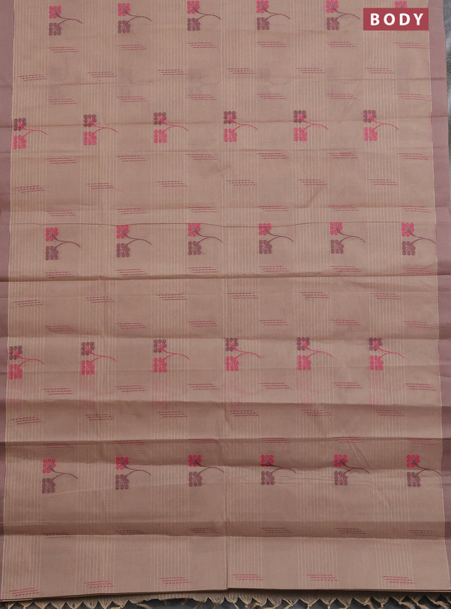 Nithyam cotton saree beige with allover thread woven buttas and simple border