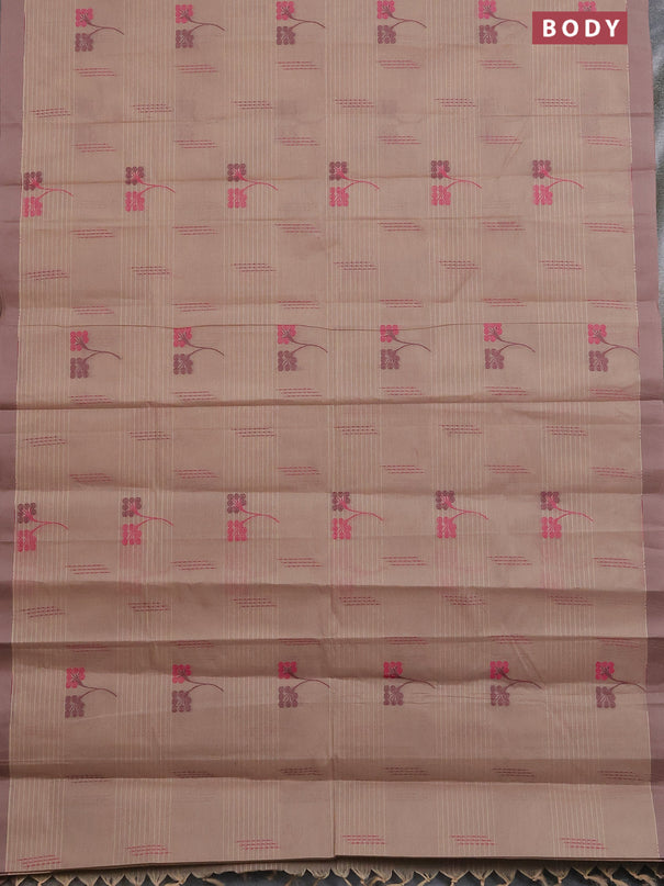 Nithyam cotton saree beige with allover thread woven buttas and simple border