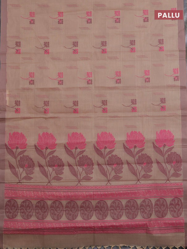 Nithyam cotton saree beige with allover thread woven buttas and simple border