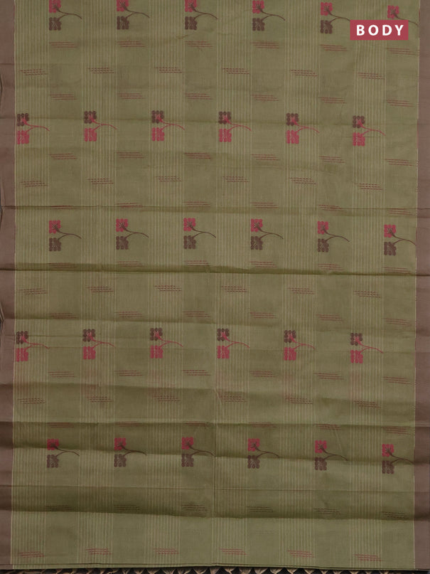 Nithyam cotton saree elaichi green with allover thread woven buttas and simple border