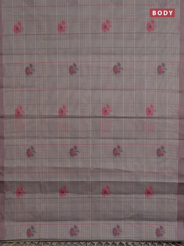 Nithyam cotton saree grey and sandal with allover thread woven stripes pattern & floral buttas and simple border