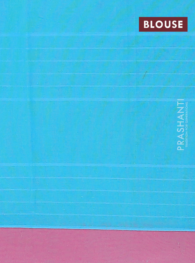 Nithyam cotton saree teal blue and pink with allover thread woven stripes pattern & floral buttas and simple border