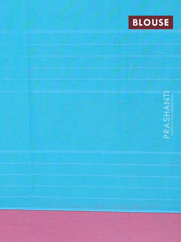 Nithyam cotton saree teal blue and pink with allover thread woven stripes pattern & floral buttas and simple border