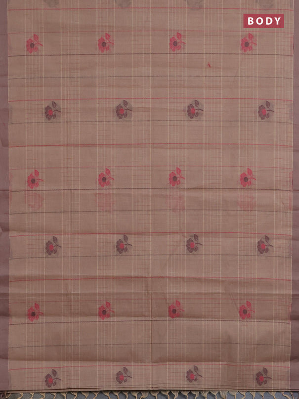 Nithyam cotton saree sandal with allover thread woven stripes pattern & floral buttas and simple border