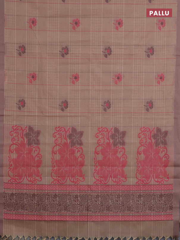 Nithyam cotton saree sandal with allover thread woven stripes pattern & floral buttas and simple border