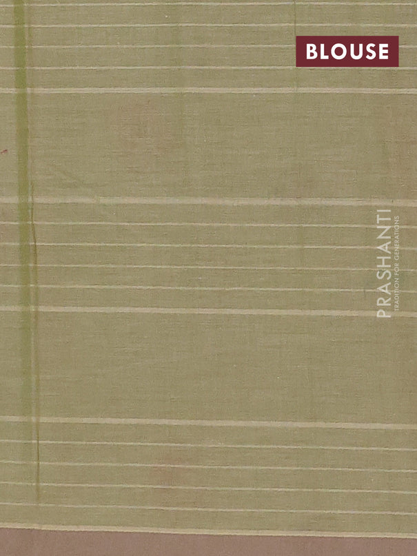 Nithyam cotton saree elaichi green and sandal with allover thread woven stripes pattern & floral buttas and simple border