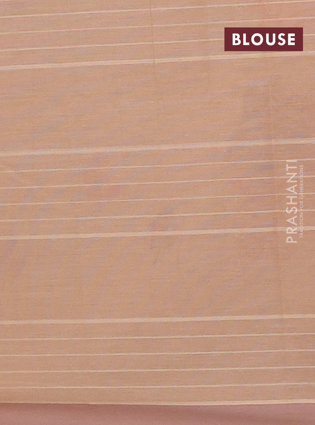 Nithyam cotton saree peach shade and sandal with allover thread woven stripes pattern & floral buttas and simple border