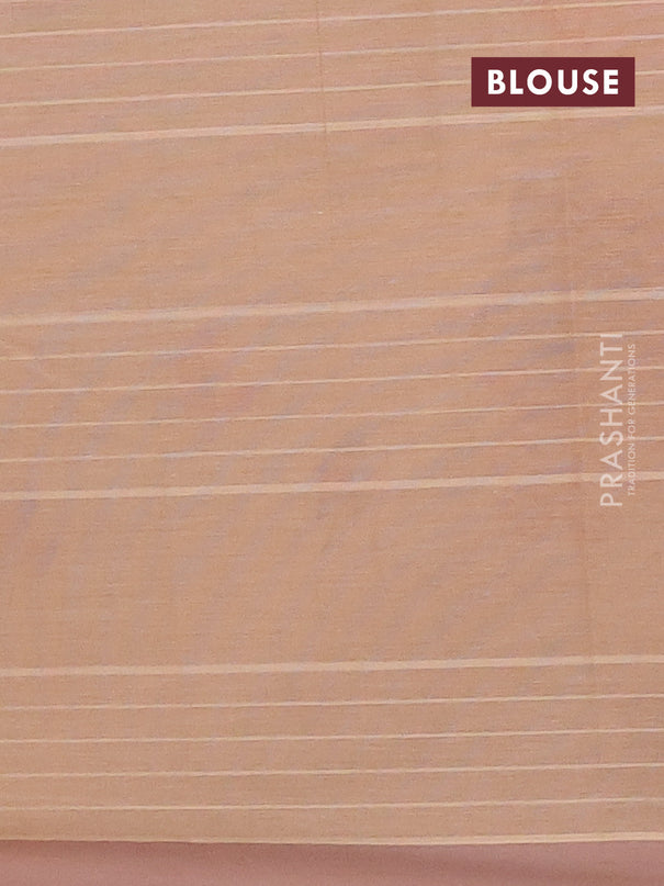 Nithyam cotton saree peach shade and sandal with allover thread woven stripes pattern & floral buttas and simple border