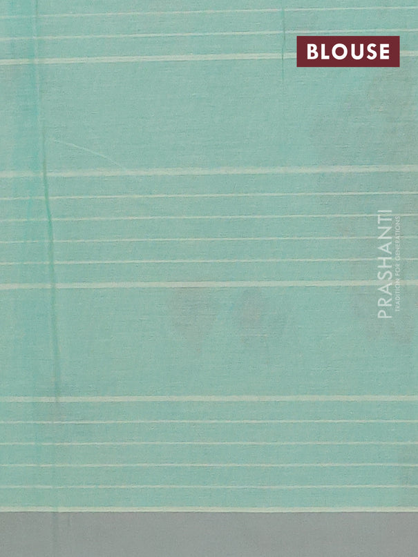 Nithyam cotton saree teal green and sandal with allover thread woven stripes pattern & floral buttas and simple border