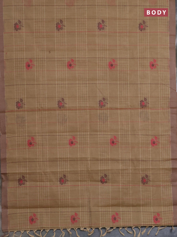 Nithyam cotton saree beige and sandal with allover thread woven stripes pattern & floral buttas and simple border