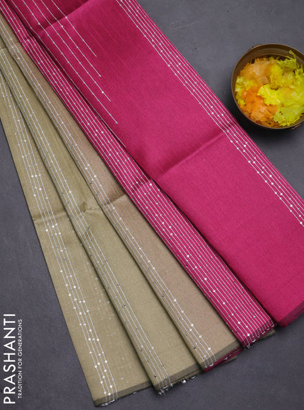 Semi dupion saree beige and pink with allover sequin work in borderless style