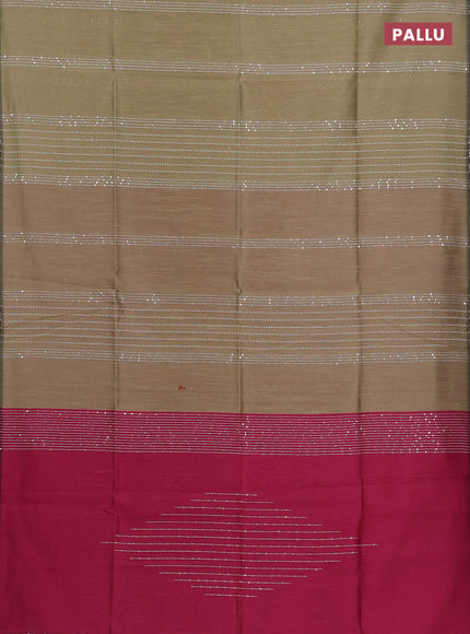 Semi dupion saree beige and pink with allover sequin work in borderless style