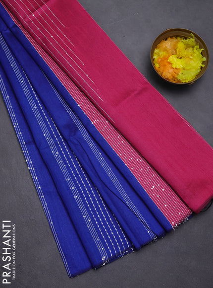 Semi dupion saree blue and pink with allover sequin work in borderless style