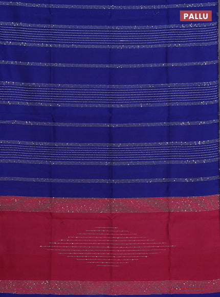 Semi dupion saree blue and pink with allover sequin work in borderless style