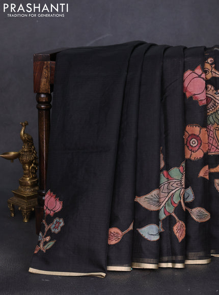 Kota saree black with kalamkari applique work and zari woven piping border