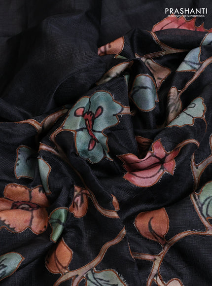 Kota saree black with kalamkari applique work and zari woven piping border