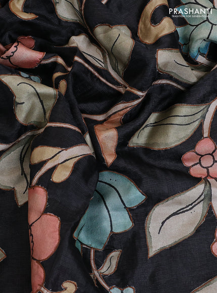 Kota saree black with kalamkari applique work and zari woven piping border