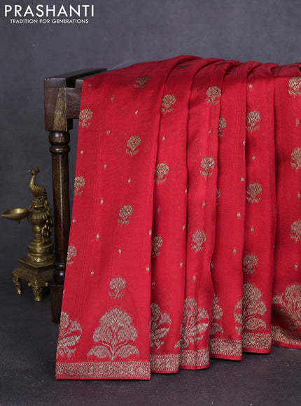 Banarasi raw silk saree red with thread & zari woven buttas and floral design woven border