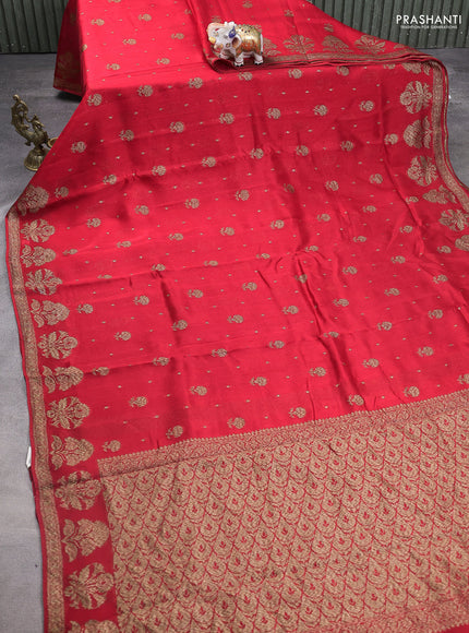 Banarasi raw silk saree red with thread & zari woven buttas and floral design woven border