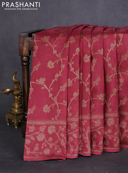 Banarasi raw silk saree maroon shade with allover thread & zari weaves and long woven border