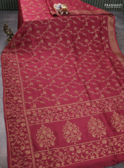 Banarasi raw silk saree maroon shade with allover thread & zari weaves and long woven border