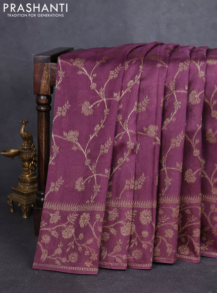 Banarasi raw silk saree jamun shade with allover thread & zari weaves and long woven border