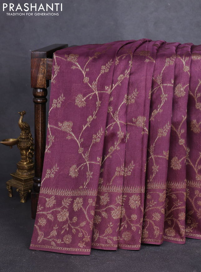Banarasi raw silk saree jamun shade with allover thread & zari weaves and long woven border