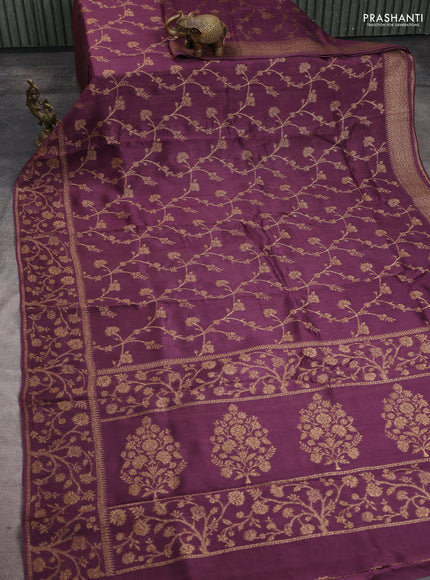 Banarasi raw silk saree jamun shade with allover thread & zari weaves and long woven border