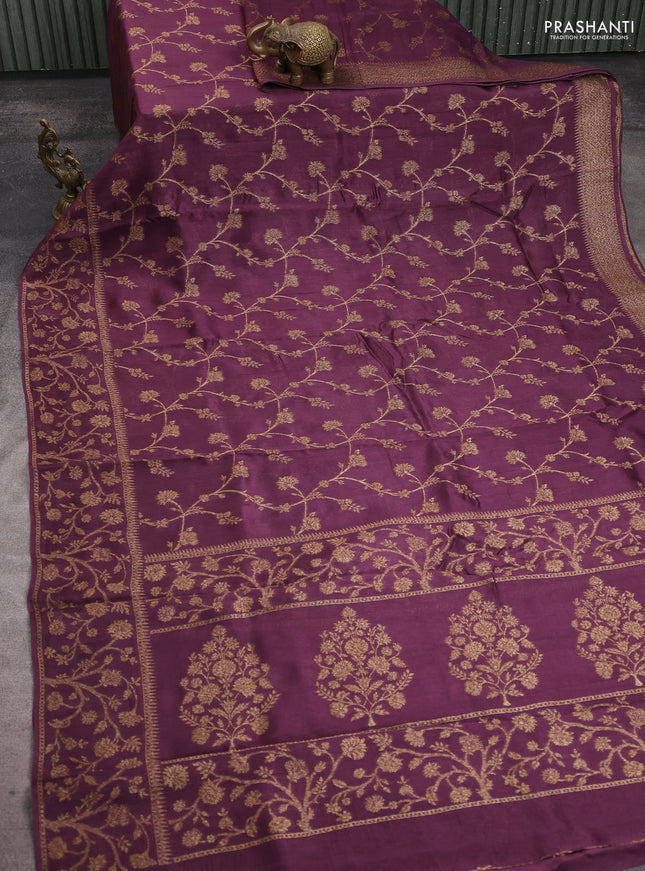Banarasi raw silk saree jamun shade with allover thread & zari weaves and long woven border