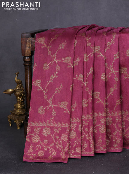 Banarasi raw silk saree wine shade with allover thread & zari weaves and long woven border