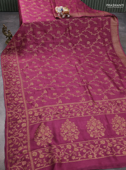 Banarasi raw silk saree wine shade with allover thread & zari weaves and long woven border