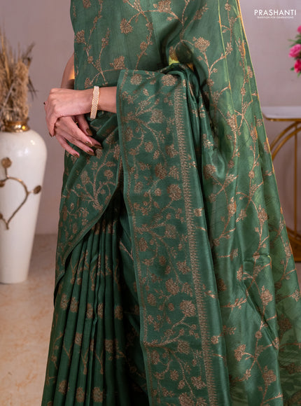 Banarasi raw silk saree green with allover thread & zari weaves and long woven border
