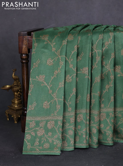 Banarasi raw silk saree green with allover thread & zari weaves and long woven border