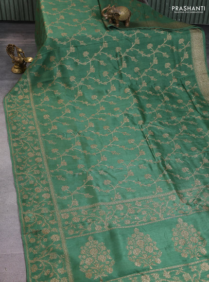 Banarasi raw silk saree green with allover thread & zari weaves and long woven border