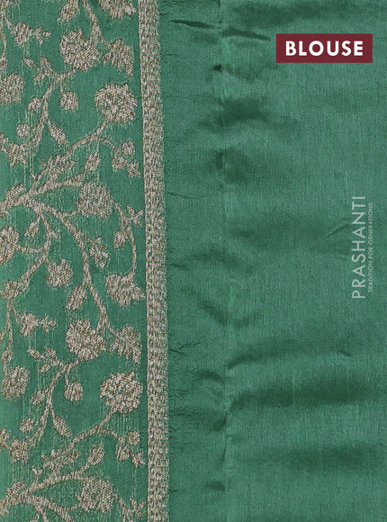 Banarasi raw silk saree green with allover thread & zari weaves and long woven border